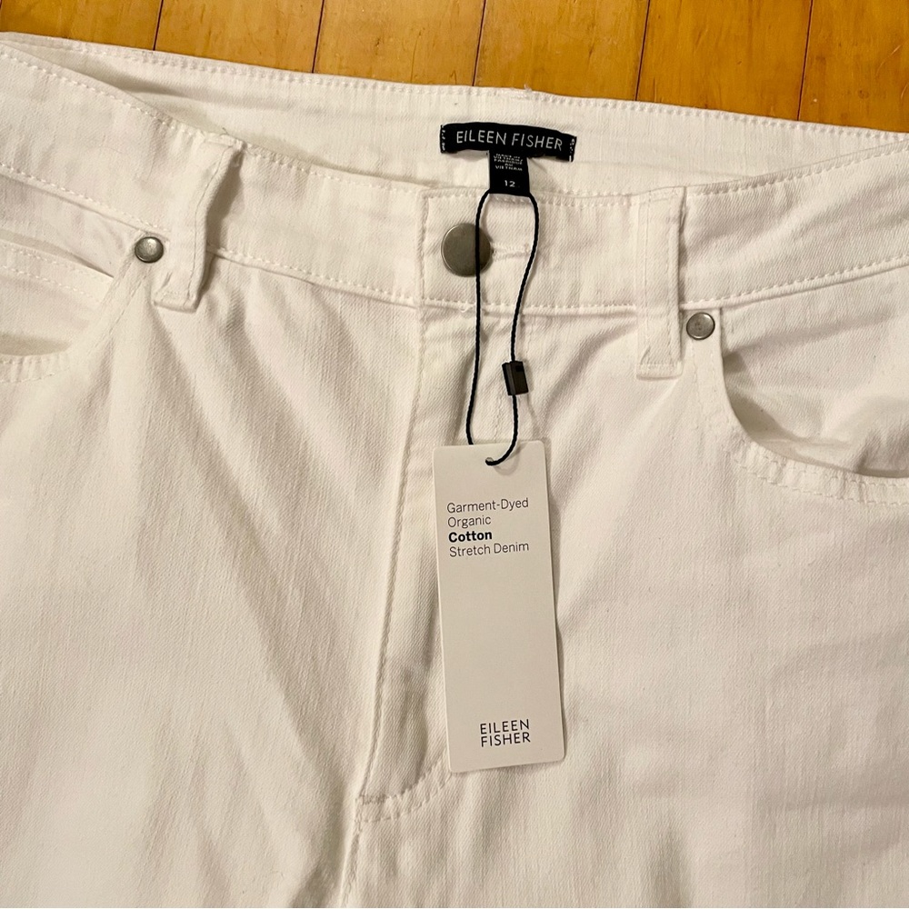 NEW Eileen Fisher White Hi Rise Straight Leg Jeans Organic Cotton